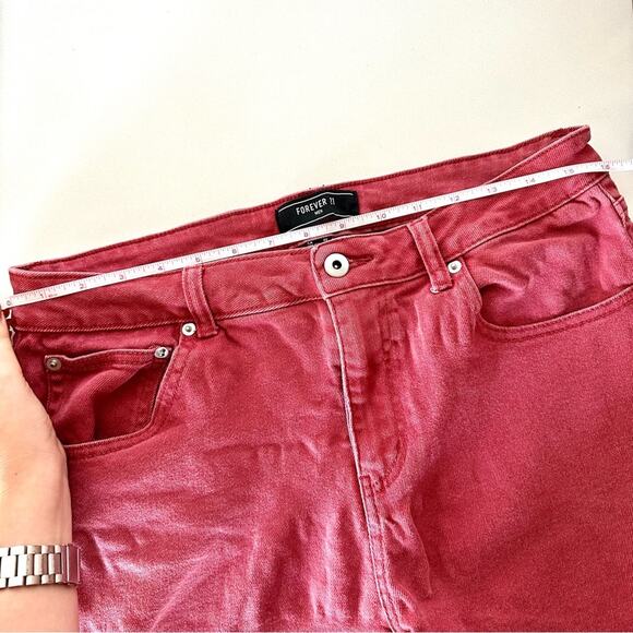 MENS F21 FOREVER 21 Red Denim Jean 8" Inseam Raw Hem Casual Shorts Jeans 32 - Picture 10 of 12